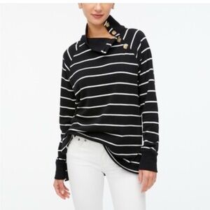 J. Crew Black & White Striped Button-Neck Pullover shirt top sweatshirt small 💕